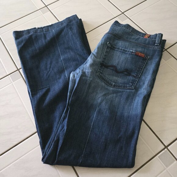 7 For All Mankind Ginger Wide Leg Dark Wash Jeans 32 - Picture 1 of 6